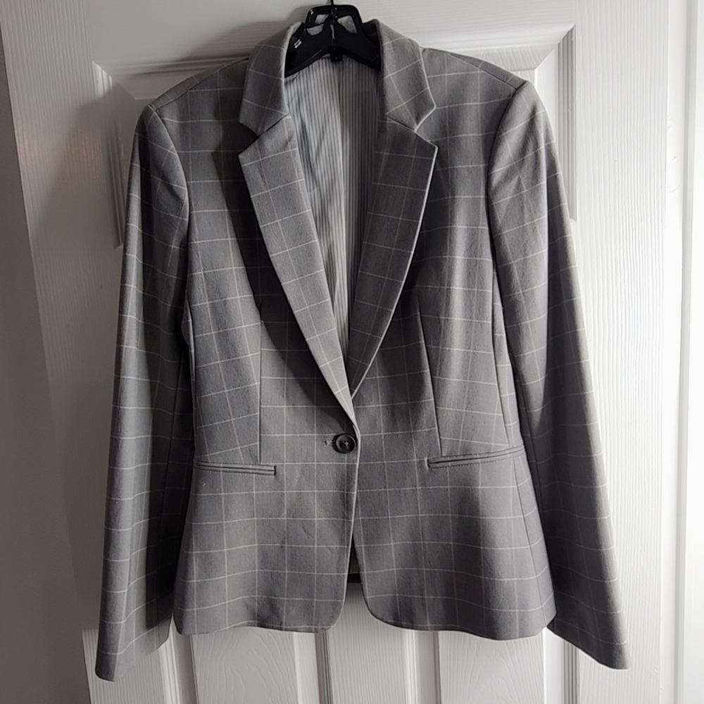 Express Light Gray Blazer with Subtle Pink Accents - Picture 1 of 4